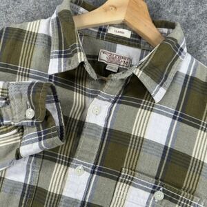 Wallace & Barnes Shirt Mens Medium Green Plaid Flannel Classic Button J Crew